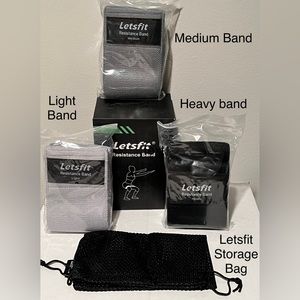 Letsfit Hips & Legs Resistance Band Set of 3 (L-M-H) With Storage Pouch. Size: M